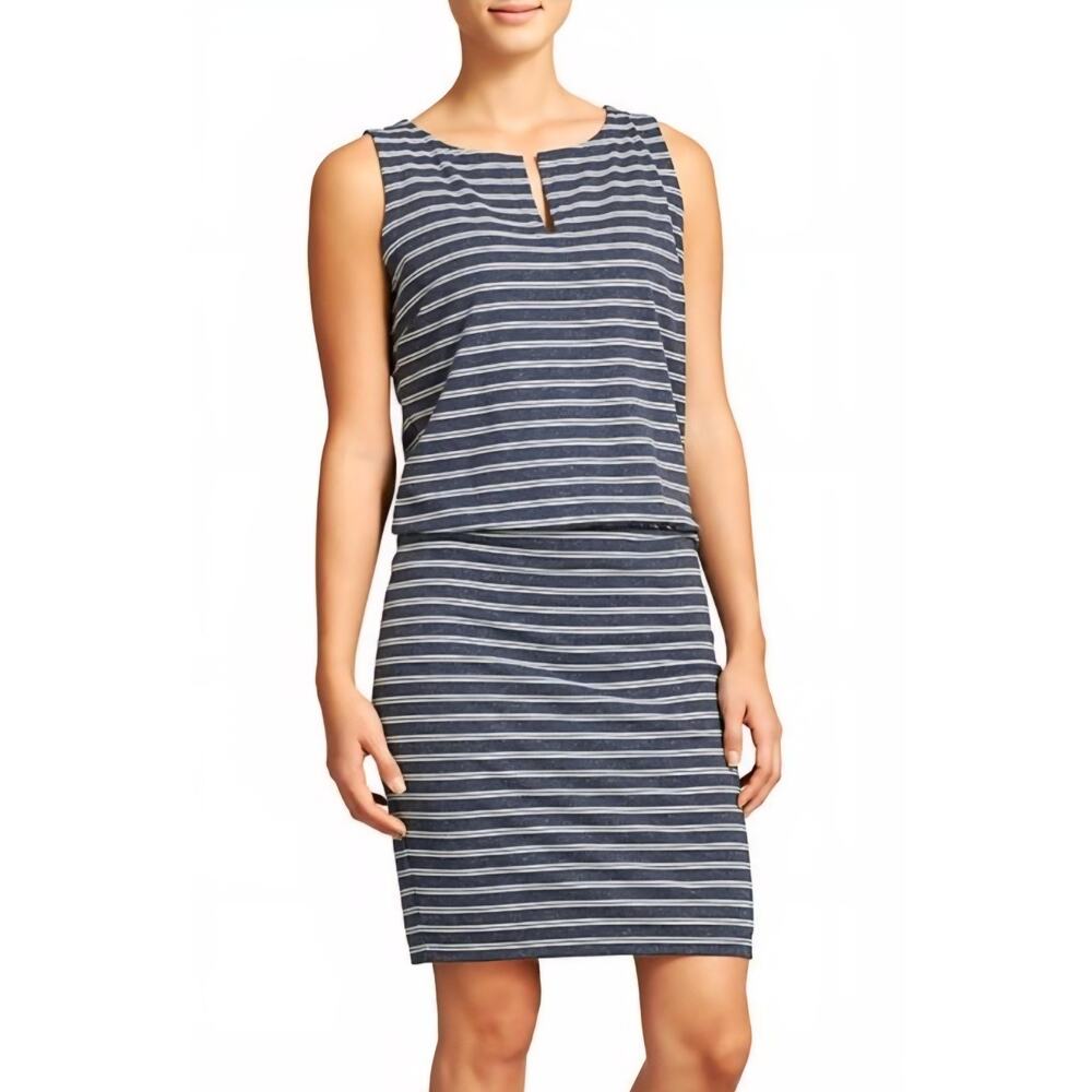 Athleta Stripe Vida Draped Tunic Shirt Dress Casual Size XL Heathered Blue/White